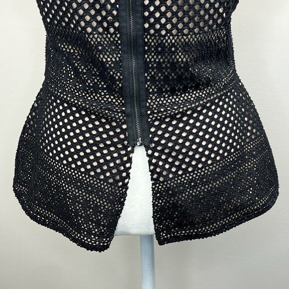 BCBG MaxAzria Vicktoria Black Lace Peplum Hem Top Shirt Size M Short Sleeve - Picture 11 of 14